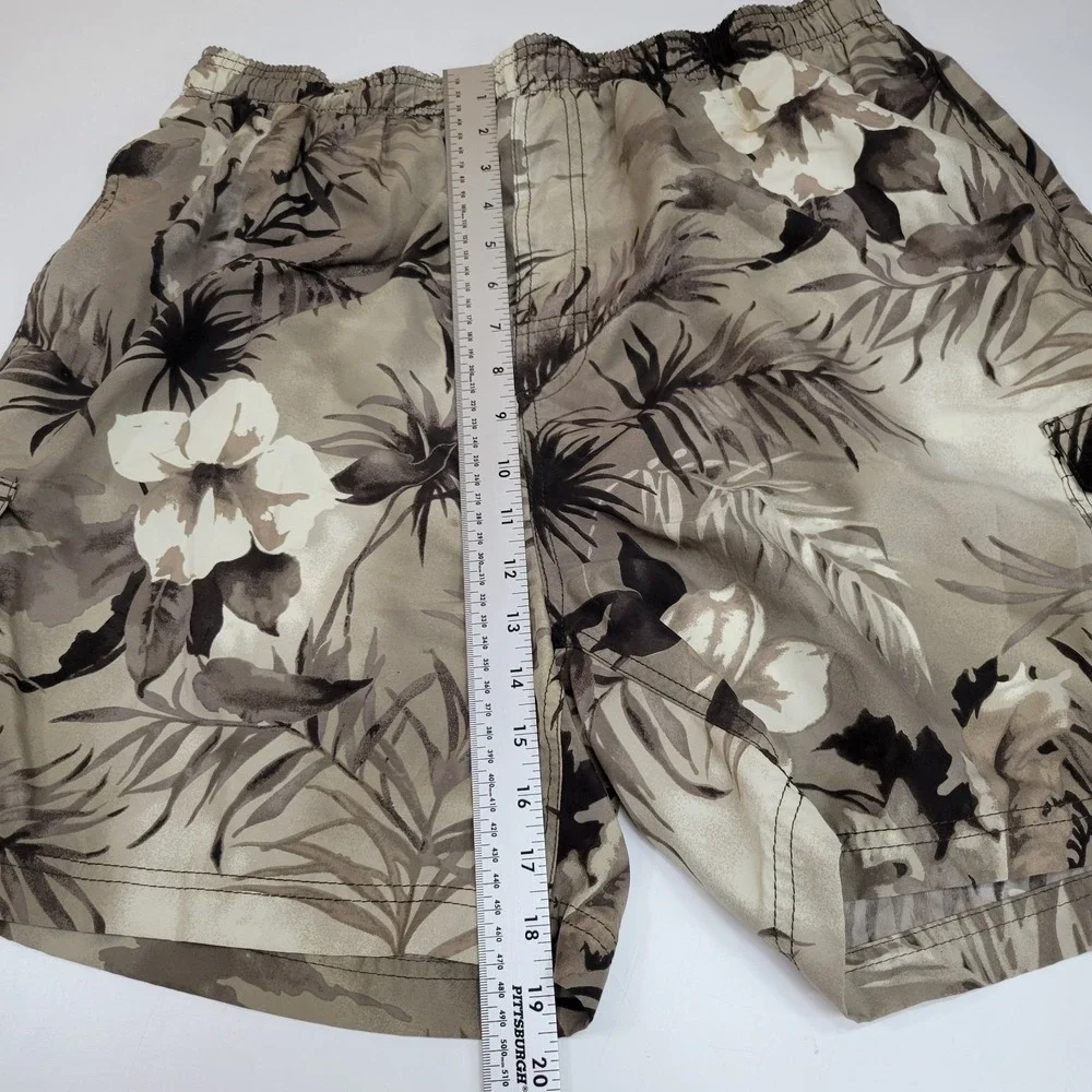 Sand & Sun‎ Men's Hawaiian Floral Cargo Swim Trunks Beige Large Beach Sz Large